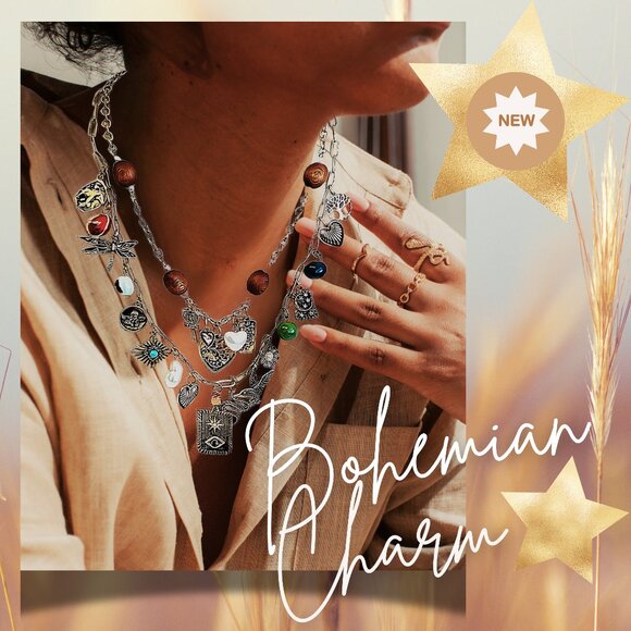 Love Luck + Faith Guardian Angel Heart Evil Eye Wood Beaded Charm Layer Necklace - Picture 3 of 9